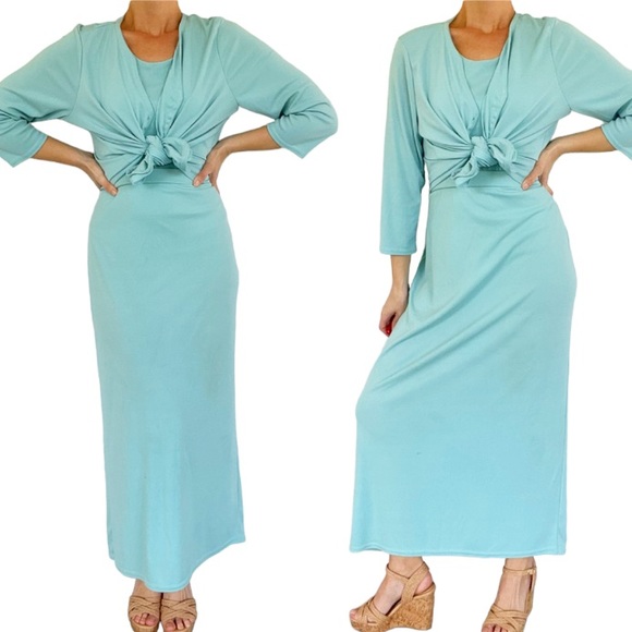 Vintage Dresses & Skirts - Vintage Kathy Lee blue stretch sea spray 3-piece skirt set size large